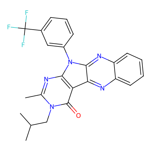 3-isobutyl-2-methyl-11-(3-(trifluoromethyl)phenyl)-3H-pyrimido[5',4':4,5]pyrrolo[2,3-b]quinoxalin-4(11H)-one structure