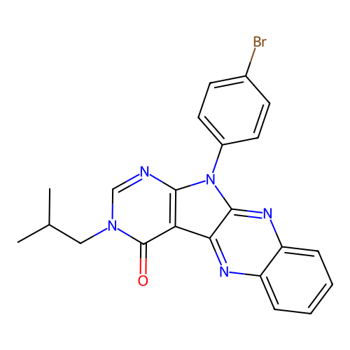 11-(4-bromophenyl)-3-isobutyl-3H-pyrimido[5',4':4,5]pyrrolo[2,3-b]quinoxalin-4(11H)-one structure
