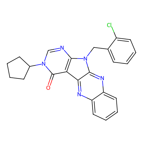 11-(2-chlorobenzyl)-3-cyclopentyl-3,11-dihydro-4H-pyrimido[5',4':4,5]pyrrolo[2,3-b]quinoxalin-4-one structure