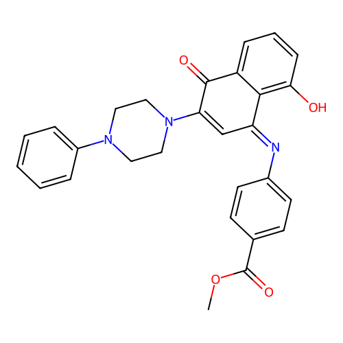 Methyl 4-[[4,8-dioxo-3-(4-phenylpiperazin-1-yl)naphthalen-1-yl]amino]benzoate structure