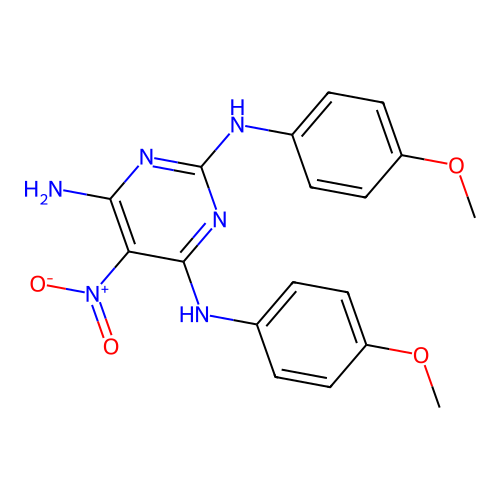 2-N,4-N-bis(4-methoxyphenyl)-5-nitropyrimidine-2,4,6-triamine structure