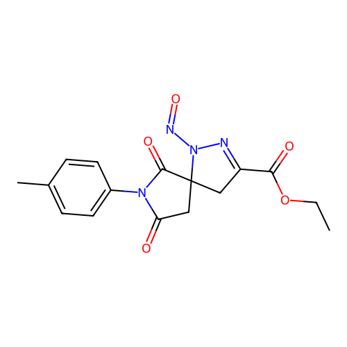 ethyl 1-nitroso-6,8-dioxo-7-(p-tolyl)-1,2,7-triazaspiro[4.4]non-2-ene-3-carboxylate structure