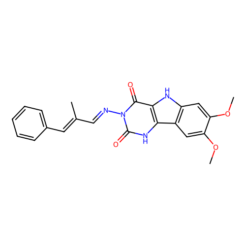 7,8-dimethoxy-3-((E)-((E)-2-methyl-3-phenylallylidene)amino)-1H-pyrimido[5,4-b]indole-2,4(3H,5H)-dione structure