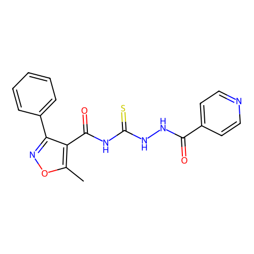 5-methyl-3-phenyl-N-[(pyridine-4-carbonylamino)carbamothioyl]-1,2-oxazole-4-carboxamide structure