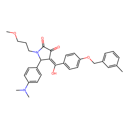 (4E)-5-(4-dimethylaminophenyl)-4-[hydroxy-[4-[(3-methylphenyl)methoxy]phenyl]methylidene]-1-(3-methoxypropyl)pyrrolidine-2,3-dione structure