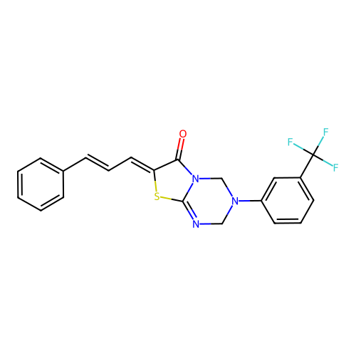 (7Z)-7-[(2E)-3-phenylprop-2-en-1-ylidene]-3-[3-(trifluoromethyl)phenyl]-3,4-dihydro-2H-[1,3]thiazolo[3,2-a][1,3,5]triazin-6(7H)-one structure
