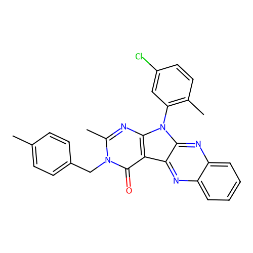 11-(5-chloro-2-methylphenyl)-2-methyl-3-(4-methylbenzyl)-3,11-dihydro-4H-pyrimido[5',4':4,5]pyrrolo[2,3-b]quinoxalin-4-one structure