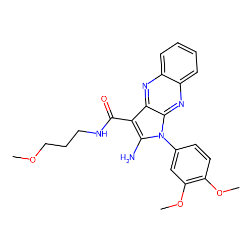 2-amino-1-(3,4-dimethoxyphenyl)-N-(3-methoxypropyl)-1H-pyrrolo[2,3-b]quinoxaline-3-carboxamide structure