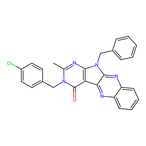 11-benzyl-3-(4-chlorobenzyl)-2-methyl-3H-pyrimido[5',4':4,5]pyrrolo[2,3-b]quinoxalin-4(11H)-one structure