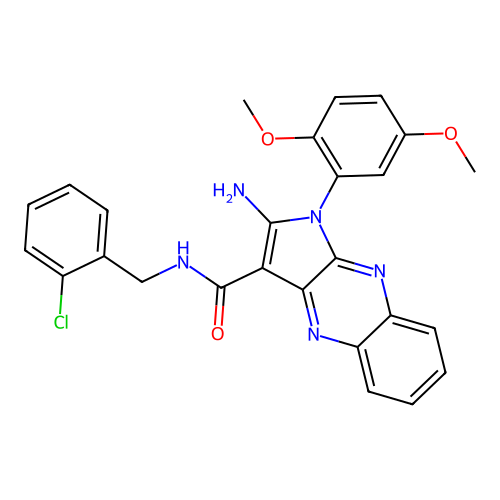 2-amino-N-(2-chlorobenzyl)-1-(2,5-dimethoxyphenyl)-1H-pyrrolo[2,3-b]quinoxaline-3-carboxamide structure