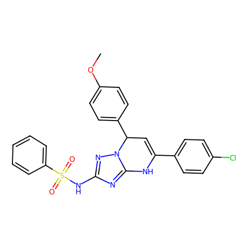 N-(5-(4-chlorophenyl)-7-(4-methoxyphenyl)-4,7-dihydro-[1,2,4]triazolo[1,5-a]pyrimidin-2-yl)benzenesulfonamide structure
