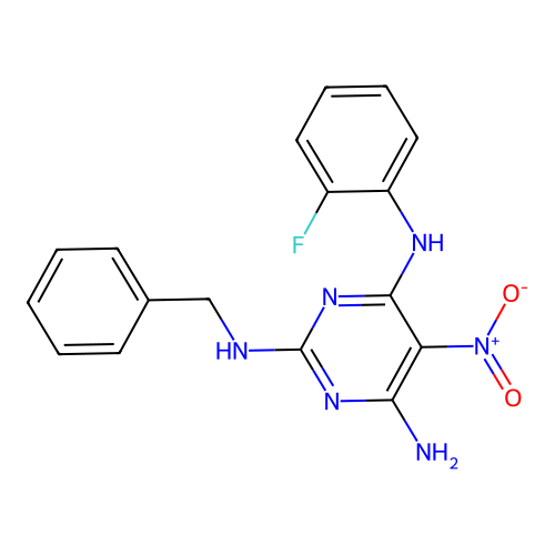N2-Benzyl-N4-(2-fluorophenyl)-5-nitropyrimidine-2,4,6-triamine structure