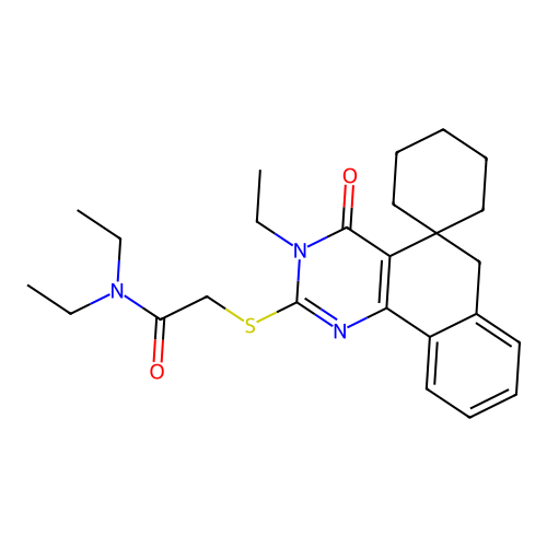 N,N-diethyl-2-((3-ethyl-4-oxo-4,6-dihydro-3H-spiro[benzo[h]quinazoline-5,1'-cyclohexan]-2-yl)thio)acetamide structure
