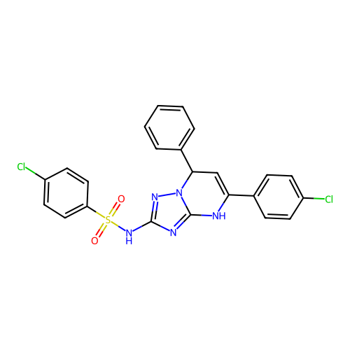 4-chloro-N-(5-(4-chlorophenyl)-7-phenyl-4,7-dihydro-[1,2,4]triazolo[1,5-a]pyrimidin-2-yl)benzenesulfonamide structure