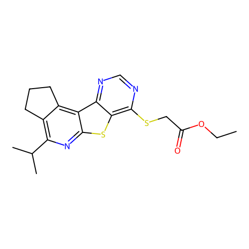 ethyl {[4-(propan-2-yl)-2,3-dihydro-1H-cyclopenta[4',5']pyrido[3',2':4,5]thieno[3,2-d]pyrimidin-7-yl]sulfanyl}acetate structure