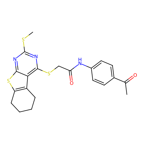 N-(4-acetylphenyl)-2-((2-(methylthio)-5,6,7,8-tetrahydrobenzo[4,5]thieno[2,3-d]pyrimidin-4-yl)thio)acetamide structure