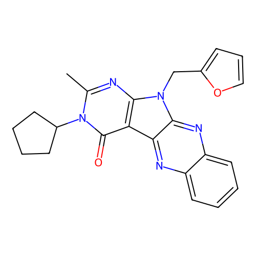 3-cyclopentyl-11-(furan-2-ylmethyl)-2-methyl-3H-pyrimido[5',4':4,5]pyrrolo[2,3-b]quinoxalin-4(11H)-one structure