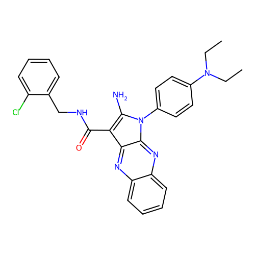 2-amino-N-(2-chlorobenzyl)-1-(4-(diethylamino)phenyl)-1H-pyrrolo[2,3-b]quinoxaline-3-carboxamide structure