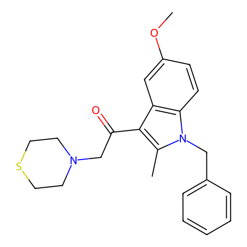 1-(1-benzyl-5-methoxy-2-methyl-1H-indol-3-yl)-2-(thiomorpholin-4-yl)ethanone structure