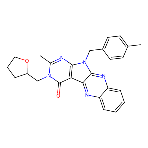 2-methyl-11-(4-methylbenzyl)-3-((tetrahydrofuran-2-yl)methyl)-3H-pyrimido[5',4':4,5]pyrrolo[2,3-b]quinoxalin-4(11H)-one structure