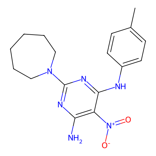 2-(azepan-1-yl)-N-(4-methylphenyl)-5-nitropyrimidine-4,6-diamine structure