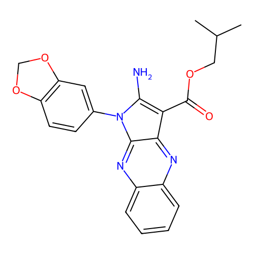 2-methylpropyl 2-amino-1-(1,3-benzodioxol-5-yl)pyrrolo[3,2-b]quinoxaline-3-carboxylate structure