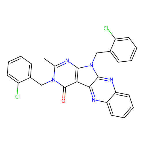 3,11-bis(2-chlorobenzyl)-2-methyl-3H-pyrimido[5',4':4,5]pyrrolo[2,3-b]quinoxalin-4(11H)-one structure