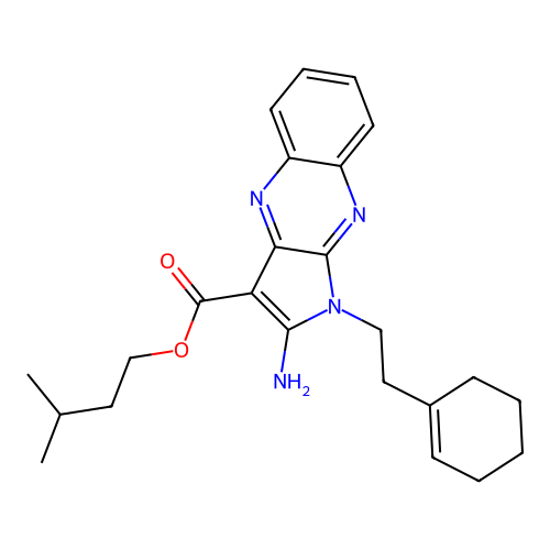 3-methylbutyl 2-amino-1-[2-(cyclohexen-1-yl)ethyl]pyrrolo[3,2-b]quinoxaline-3-carboxylate structure