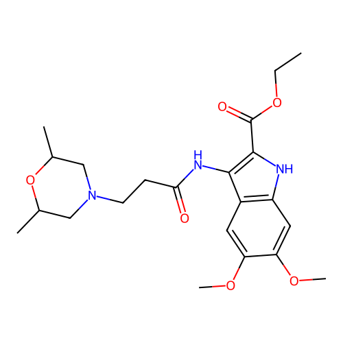 Ethyl 3-[3-(2,6-dimethylmorpholin-4-yl)propanoylamino]-5,6-dimethoxy-1H-indole-2-carboxylate structure