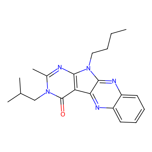 11-butyl-3-isobutyl-2-methyl-3H-pyrimido[5',4':4,5]pyrrolo[2,3-b]quinoxalin-4(11H)-one structure