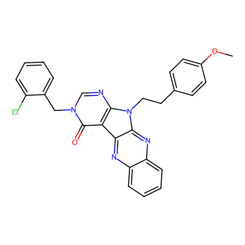 3-(2-chlorobenzyl)-11-(4-methoxyphenethyl)-3H-pyrimido[5',4':4,5]pyrrolo[2,3-b]quinoxalin-4(11H)-one structure