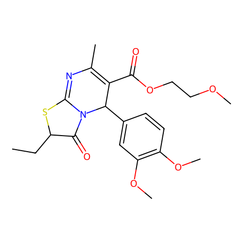 2-methoxyethyl 5-(3,4-dimethoxyphenyl)-2-ethyl-7-methyl-3-oxo-2,3-dihydro-5H-[1,3]thiazolo[3,2-a]pyrimidine-6-carboxylate structure