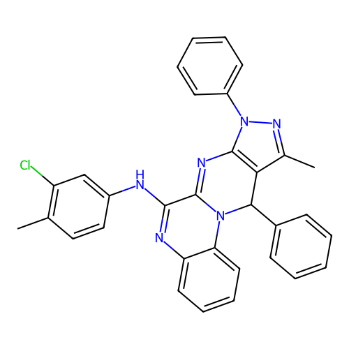 N-(3-chloro-4-methylphenyl)-10-methyl-8,11-diphenyl-8,11-dihydropyrazolo[3',4':4,5]pyrimido[1,2-a]quinoxalin-6-amine structure