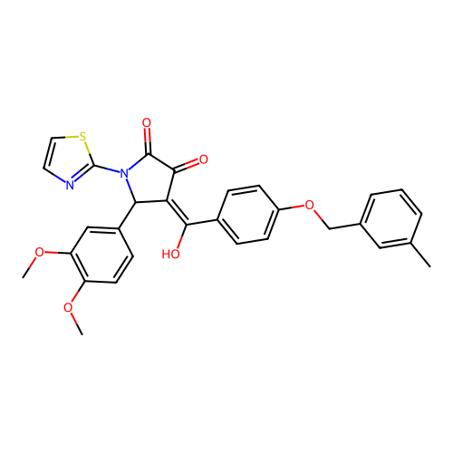(4E)-5-(3,4-dimethoxyphenyl)-4-(hydroxy{4-[(3-methylbenzyl)oxy]phenyl}methylidene)-1-(1,3-thiazol-2-yl)pyrrolidine-2,3-dione structure