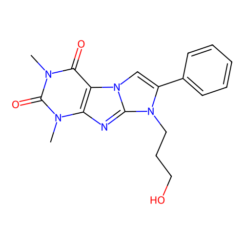 8-(3-hydroxypropyl)-1,3-dimethyl-7-phenyl-1H-imidazo[2,1-f]purine-2,4(3H,8H)-dione structure