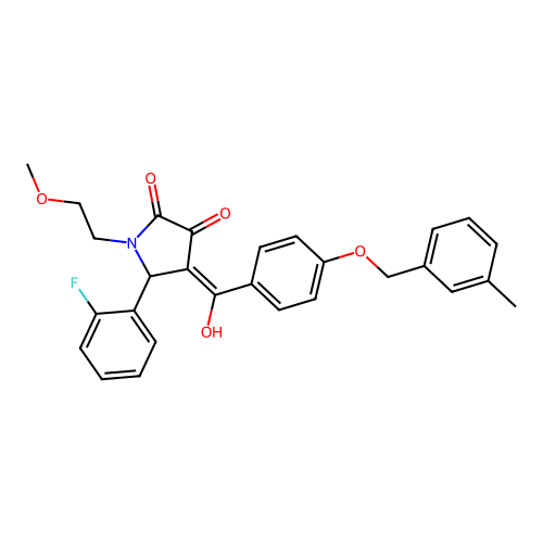 (4E)-5-(2-fluorophenyl)-4-(hydroxy{4-[(3-methylbenzyl)oxy]phenyl}methylidene)-1-(2-methoxyethyl)pyrrolidine-2,3-dione structure