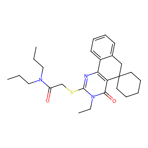 2-((3-ethyl-4-oxo-4,6-dihydro-3H-spiro[benzo[h]quinazoline-5,1'-cyclohexan]-2-yl)thio)-N,N-dipropylacetamide structure