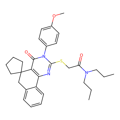 2-((3-(4-methoxyphenyl)-4-oxo-4,6-dihydro-3H-spiro[benzo[h]quinazoline-5,1'-cyclopentan]-2-yl)thio)-N,N-dipropylacetamide structure