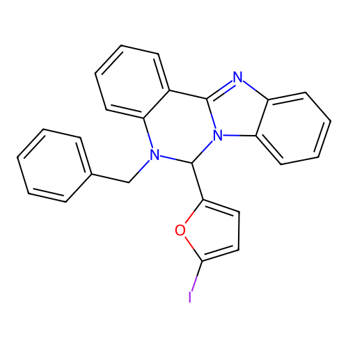 5-Benzyl-6-(5-iodofuran-2-yl)-5,6-dihydrobenzimidazo[1,2-c]quinazoline structure