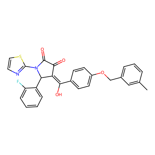 (4E)-5-(2-fluorophenyl)-4-(hydroxy{4-[(3-methylbenzyl)oxy]phenyl}methylidene)-1-(1,3-thiazol-2-yl)pyrrolidine-2,3-dione structure