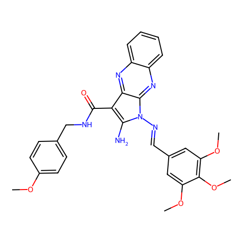 (E)-2-amino-N-(4-methoxybenzyl)-1-((3,4,5-trimethoxybenzylidene)amino)-1H-pyrrolo[2,3-b]quinoxaline-3-carboxamide structure