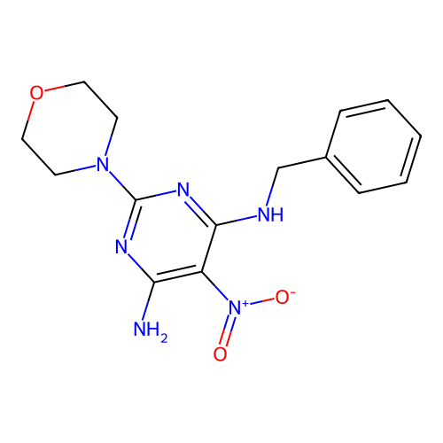 (6-Amino-2-morpholin-4-yl-5-nitropyrimidin-4-yl)benzylamine structure