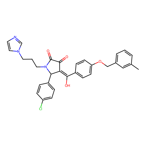 (4E)-5-(4-chlorophenyl)-4-(hydroxy{4-[(3-methylbenzyl)oxy]phenyl}methylidene)-1-[3-(1H-imidazol-1-yl)propyl]pyrrolidine-2,3-dione structure
