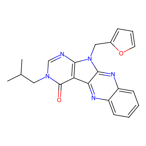11-(furan-2-ylmethyl)-3-isobutyl-3H-pyrimido[5',4':4,5]pyrrolo[2,3-b]quinoxalin-4(11H)-one structure
