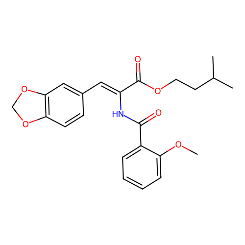 (Z)-isopentyl 3-(benzo[d][1,3]dioxol-5-yl)-2-(2-methoxybenzamido)acrylate structure
