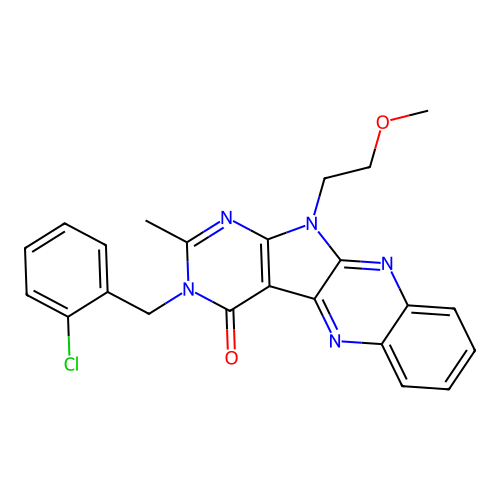 3-(2-chlorobenzyl)-11-(2-methoxyethyl)-2-methyl-3H-pyrimido[5',4':4,5]pyrrolo[2,3-b]quinoxalin-4(11H)-one structure