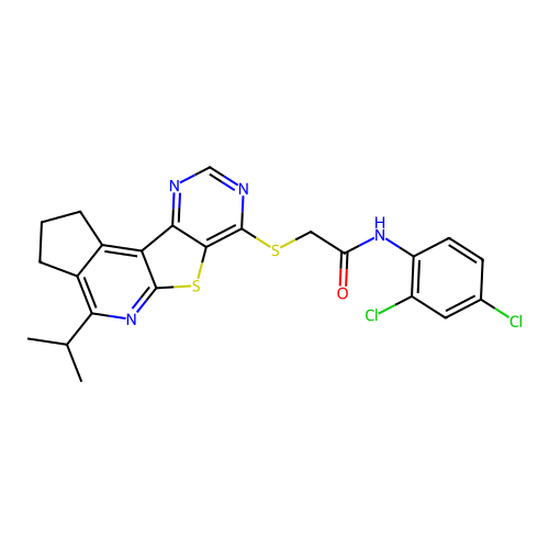 N-(2,4-dichlorophenyl)-2-((4-isopropyl-2,3-dihydro-1H-cyclopenta[4',5']pyrido[3',2':4,5]thieno[3,2-d]pyrimidin-7-yl)thio)acetamide structure