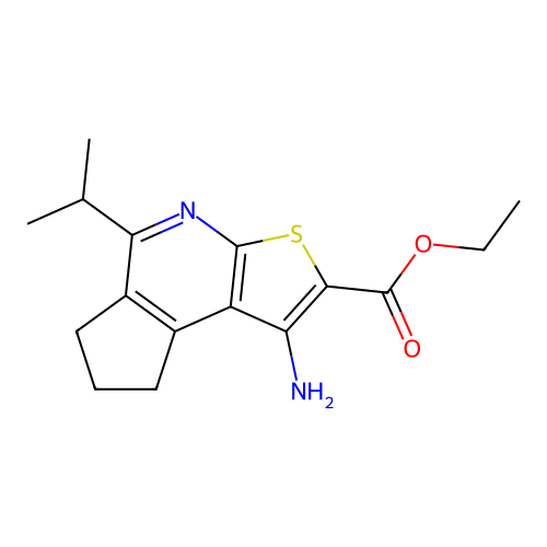 ethyl 1-amino-5-isopropyl-7,8-dihydro-6H-cyclopenta[d]thieno[2,3-b]pyridine-2-carboxylate structure