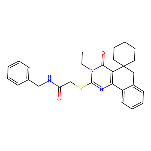 N-benzyl-2-((3-ethyl-4-oxo-4,6-dihydro-3H-spiro[benzo[h]quinazoline-5,1'-cyclohexan]-2-yl)thio)acetamide structure