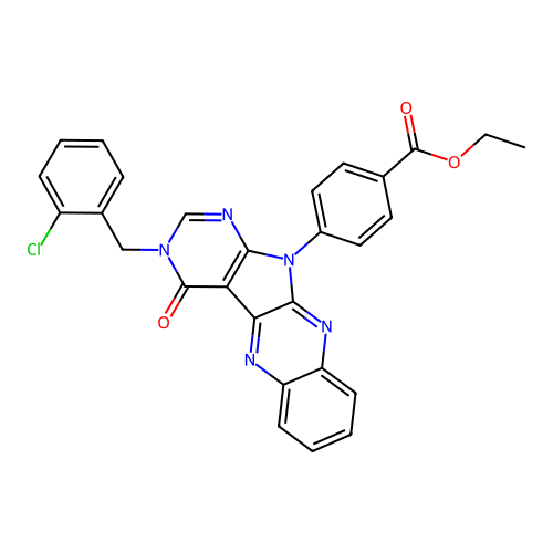 ethyl 4-(3-(2-chlorobenzyl)-4-oxo-3H-pyrimido[5',4':4,5]pyrrolo[2,3-b]quinoxalin-11(4H)-yl)benzoate structure